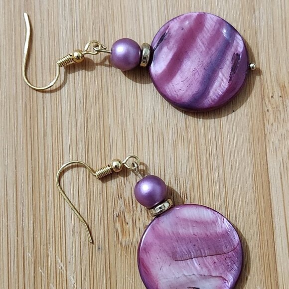 Hand Crafted Drop Pierced Earrings Purple Violet Beads - Picture 5 of 6